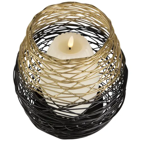 Northlight Large Woven Ombre Iron Pillar Candle Holder - 8.5" - Black and Gold {5}