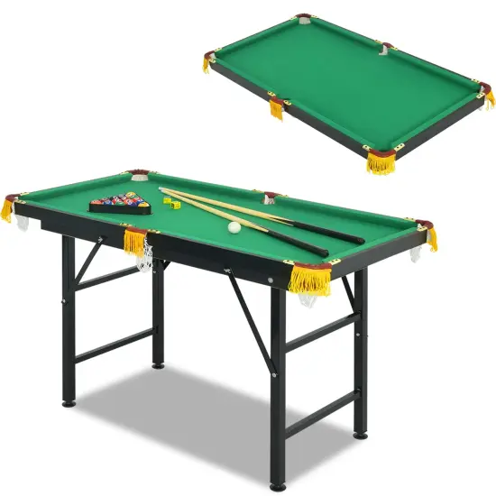 47 Inch Folding Billiard Table with Cues and Brush Chalk Green {4}