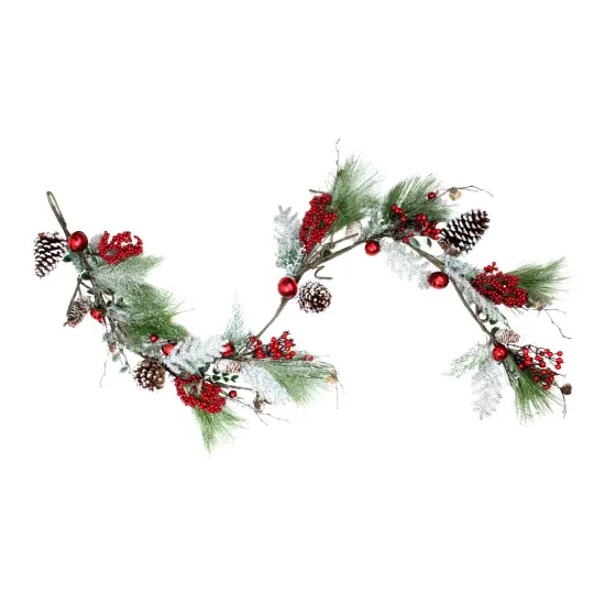 Northlight Frosted and Flocked Berries Christmas Garland - 5.5' x 7" - Unlit Green {1}
