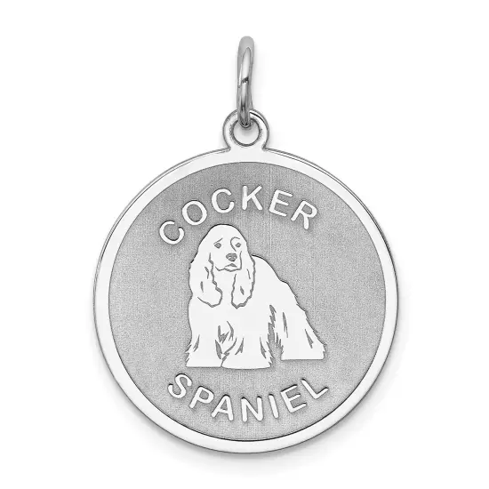 Sterling Silver Cocker Spaniel Disc Charm Pendant Jewerly 26mm x 19mm {1}