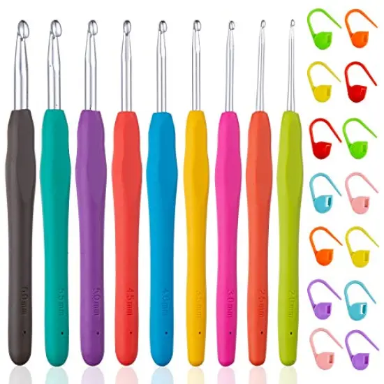 23 PCS Crochet Hooks, Ergonomic Handle Crochet Hooks Set for Arthritic Hands, Comfortable Smooth Crochet Needles Extra Long  Knitting Needles with Stitch Markers. {2}