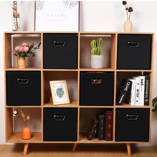3 Pieces Black Fabric Cubes Storage Containers ,Foldable Storage Bins Cubes Organizer Baskets with Dual Handles for Shelf Closet ,(Black) {1}