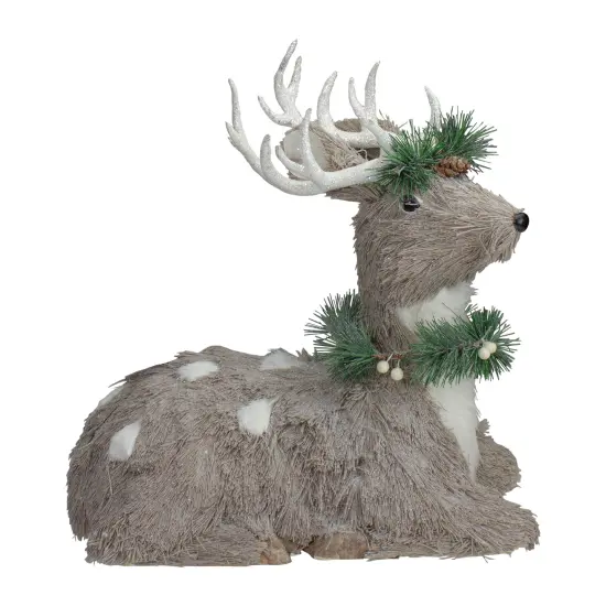 Northlight Sitting Sisal Reindeer with Wreath Christmas Figure - 14" - Gray {1}