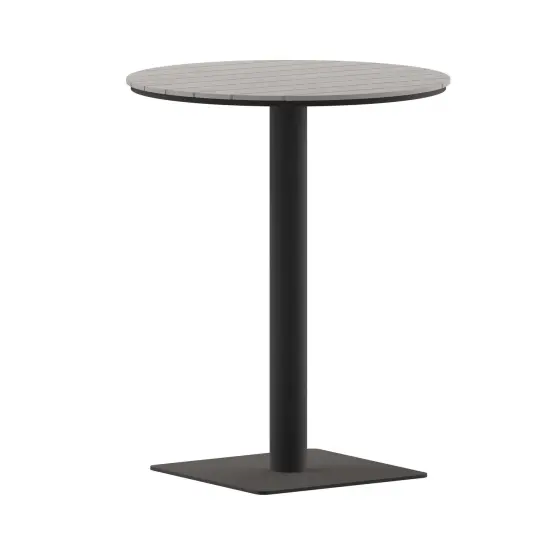 Emma and Oliver Fena 24" Round Outdoor Dining Table with Faux Teak Poly Slats and Steel Frame Gray {1}
