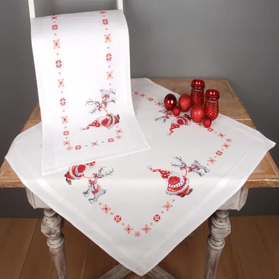 Vervaco Stamped Table Runner Cross Stitch Kit 16"X40"-Christmas Elves {3}