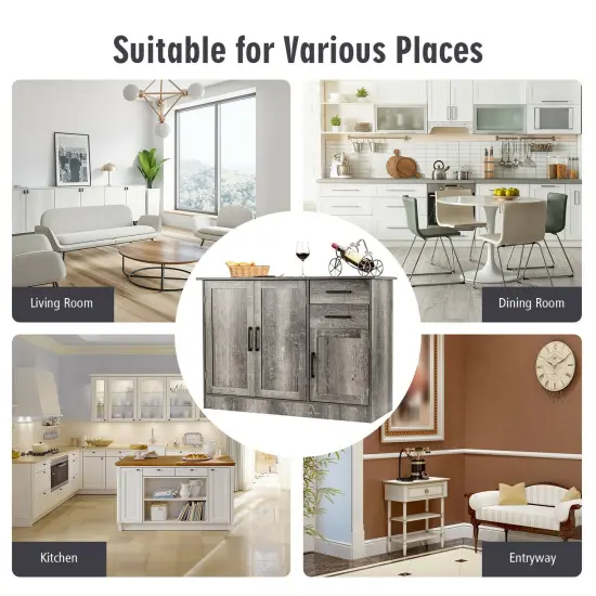 Buffet Storage Cabinet Kitchen Sideboard with 2 Drawers Grey {6}