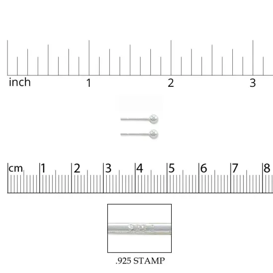 JewelrySupply Sterling Silver 3mm Ball Post Earrings (1 Pair of Sterling Silver Earrings) {2}