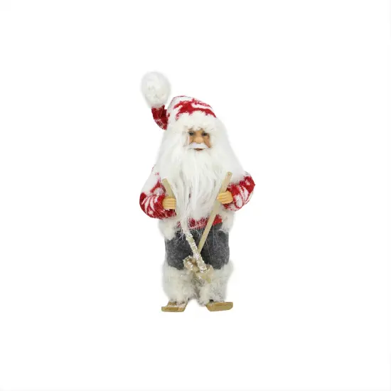 Northlight Frontier Reindeer Skiing Santa Claus Christmas Figurine - 9" - Red and White {1}