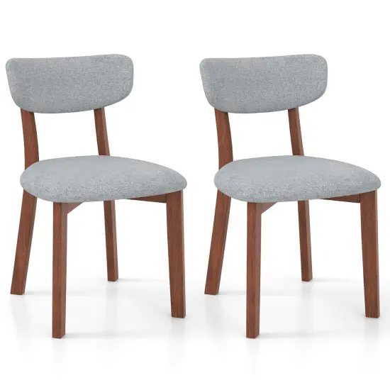 Costway 2 PCS Upholstered Dining Chairs Set of 2 with Solid Rubber Wood Frame, Curved Backrest Brown/Grey {1}