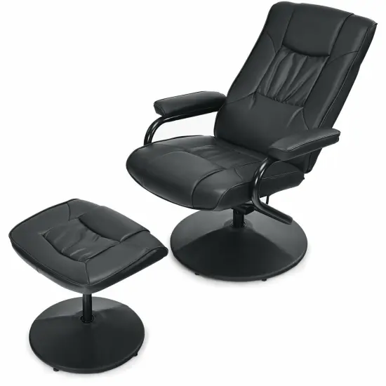 Swivel Recliner High Backrest Chair with Ottoman and Sturdy Iron Frame Black {6}