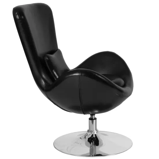Merrick Lane Soro High-Back Egg Style Lounge Chair With 360&deg; Swivel Metal Base Black LeatherSoft {5}