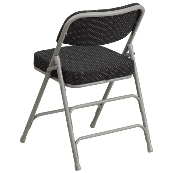 Emma and Oliver 4 Pack Premium Curved Triple Braced & Hinged Fabric Upholstered Metal Folding Chair Black {4}