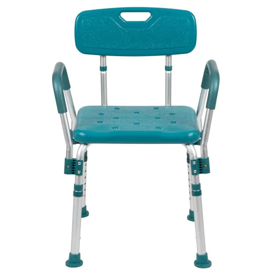Emma and Oliver 300 Lb. Capacity Quick Release Back & Arm Shower Chair Teal {3}