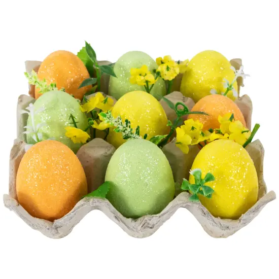 Northlight Glittered Easter Eggs with Carton Decoration - 6.25" - Set of 9 Multi {1}