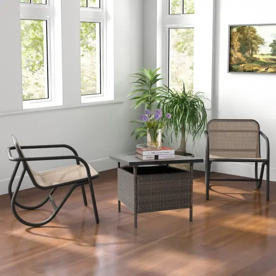 Patio Square Wicker Side Table with Umbrella Hole for Yard Garden Poolside {6}