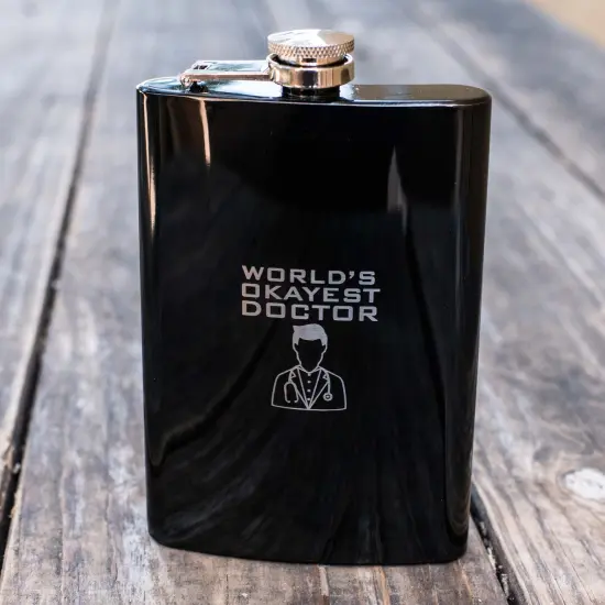 8oz BLACK World's Okayest Doctor Flask {2}