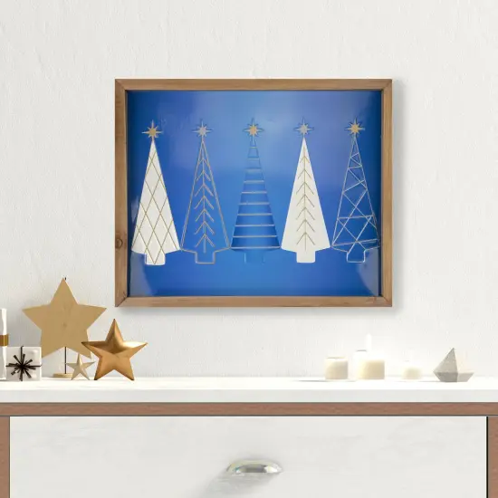 Northlight 17.75" Blue and White Christmas Trees Wooden Framed Wall Art {3}