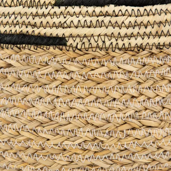 Northlight Set of 3 Khaki and Black Braid Weave Seagrass Storage Baskets with Handles 13.75" Brown {7}
