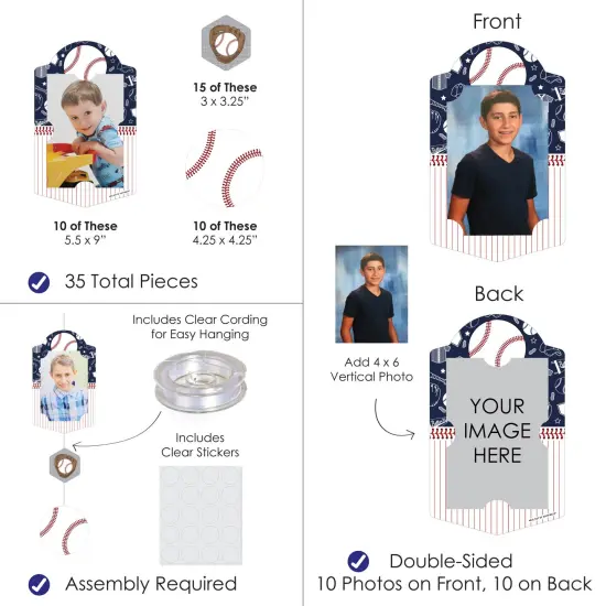 Big Dot of Happiness Batter Up - Baseball - Baby Shower or Birthday Party Vertical Photo Garland 35 Pieces {4}