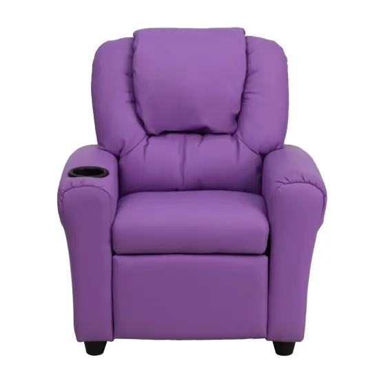 Emma and Oliver Contemporary Kids Recliner with Cup Holder and Headrest Lavender Vinyl {2}