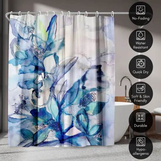 Americanflat 71" x 74" Shower Curtain, Aqua Floral by Hope Bainbridge {4}