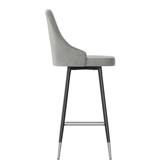 Merrick Lane Petra Modern Upholstered Dining Stools with Chrome Accented Metal Frames and Footrests Gray {5}