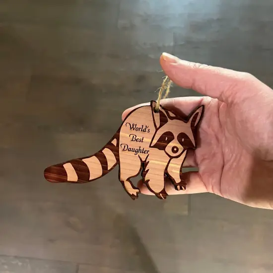 Raccoon Worlds Best Daughter - Cedar Ornament {4}