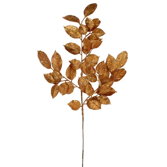 Select Artificials 25" Brown Holographic Glittered Lemon Leaf Autumn Spray {1}