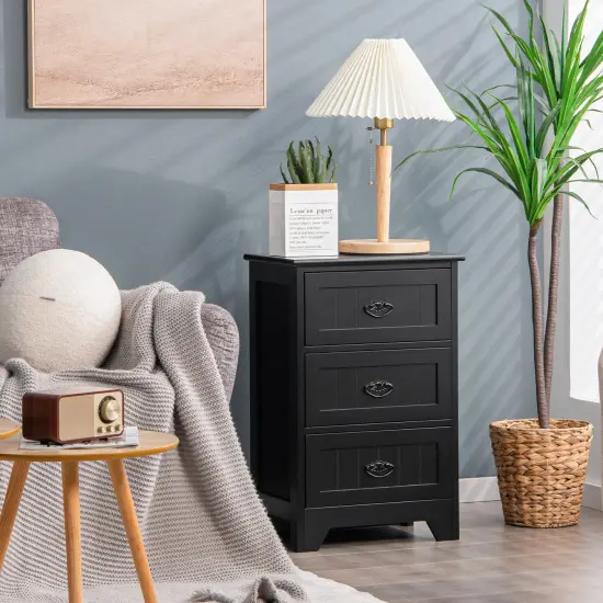 3 Drawers End Storage Wood Side Nightstand Black {3}
