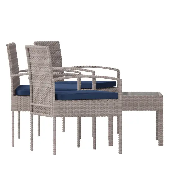 Emma and Oliver 4 Piece Patio Set with Steel Frame and Cushions - Outdoor Seating Light Gray/Navy {5}