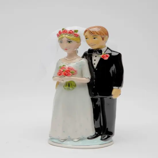 Hand Painted Ceramic Wedding Bride & Groom Cake Topper, Wedding D&eacute;cor, Wedding Gift, Wedding Favor, Anniversary D&eacute;cor, Anniversary Gift {3}