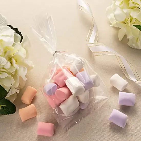 100 PCS Clear Cellophane Bags, 5x7 Small Treat Bags with Ties, Cake Pop Bags, Candy Bags, Goodie Bags, Rice Crispy Treat Bags, Clear Bags for Favors Birthday Party (5'' x 7'') {6}
