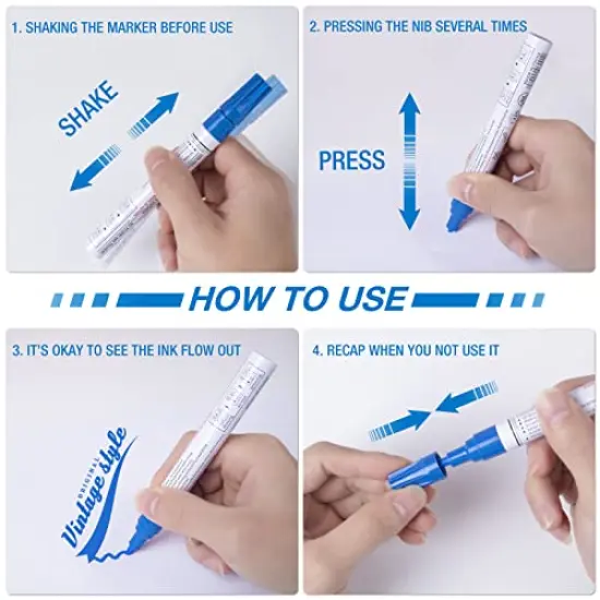 8 Colors Paint Pens Paint Markers - Permanent Oil Based Paint Markers for Metal Wood, Paint Pens for Fabric Paint Ceramic Plastic Canvas Rock Painting Glass Tire, Waterproof Craft Supplies for Adults {3}