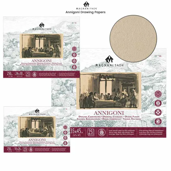 Magnani 1404 Annigoni Drawing Paper Pad, 25 Sheet Sketch Pads for Artists, 100% Cotton, Acid-Free Archival Art Sketchbook, Beige Sketching Paper Ideal for Mixed Media, Made in Italy {6}