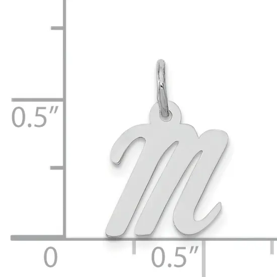 14K White Gold Small Script Initial Letter M Charm Jewerly 17mm x 8mm {3}