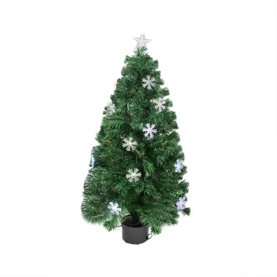Northlight Pre-Lit Potted Color Changing Fiber Optic Artificial Christmas Tree with Snowflakes - 3' Green {3}