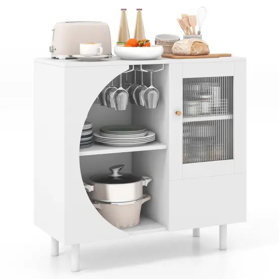 Costway Kitchen Sideboard Wooden Buffet Cabinet with Glass Holder & Tempered Glass Doors {1}