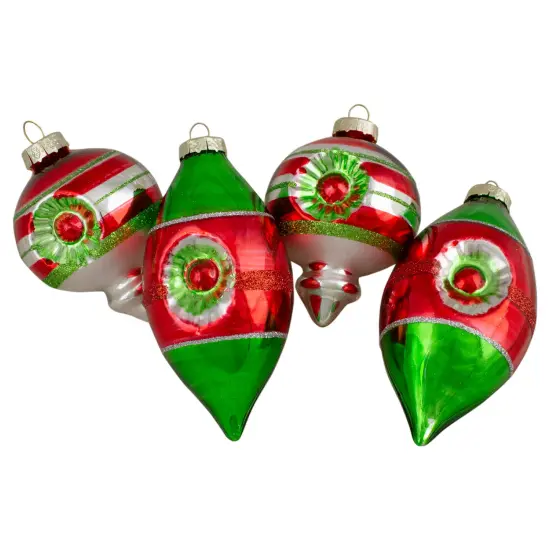 Northlight 4ct Red, Green and Silver Vintage Glass Christmas Ornaments 3.25-Inch (80mm) {1}