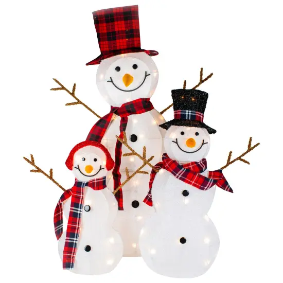 Northlight Lighted Tinsel Snowmen Family Christmas Outdoor Decorations - Clear Lights - Set of 3 White {7}
