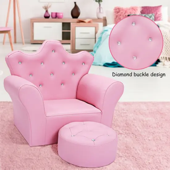 Kids Sofa Armrest Couch with Ottoman Pink {3}