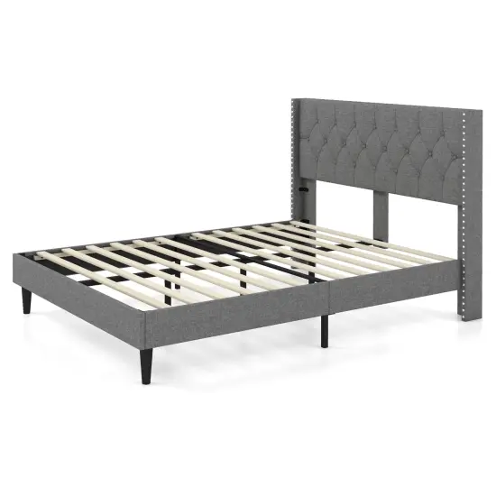 Costway Full/Queen Size Upholstered Platform Bed Button Tufted Headboard Mattress Foundation {8}