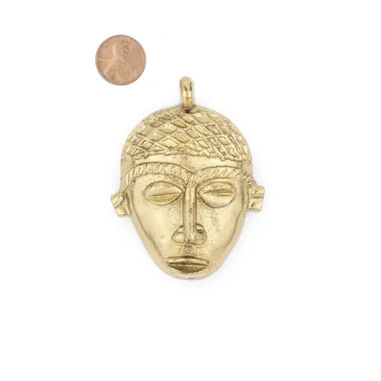 The Bead Chest African Brass Mask Pendant (75x55mm): Genuine West African Mask Design for DIY Jewelry & Necklaces {2}
