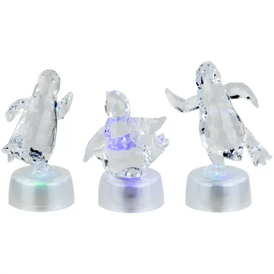 Northlight LED Lighted Color Changing Penguin Acrylic Christmas Decorations - 4" - Set of 3 Clear {6}