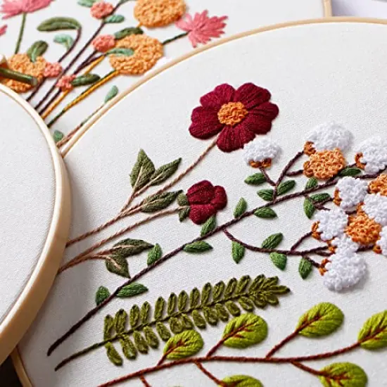 4 Sets Embroidery Kit Starter with Pattern and Instructions, DIY Beginner Starter Cross Stitch Kit Include 1 Embroidery Hoop, Needlework for Adults (Flower-Happy time) {5}