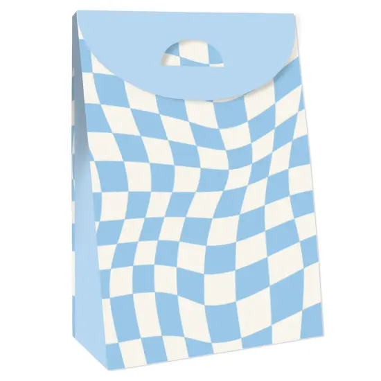 Big Dot of Happiness Blue Checkered Party - Gift Favor Bags - Party Goodie Boxes - Set of 12 {4}