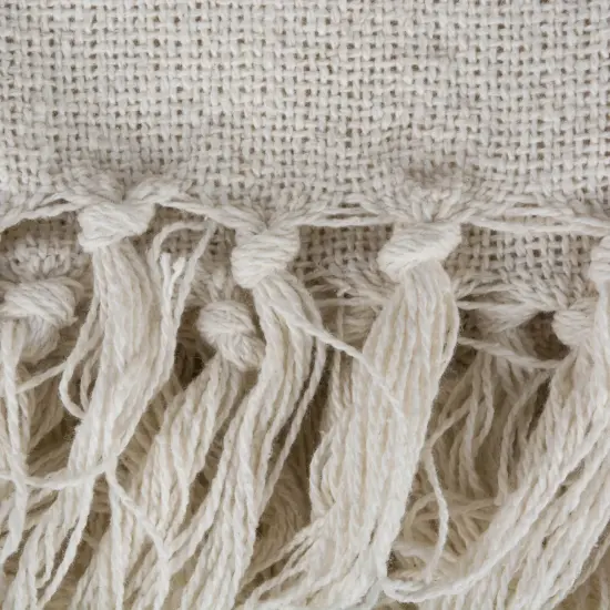 Contemporary Home Living White and Gray Cabana Striped Knitted Fringed Throw Blanket 50" x 60" {4}