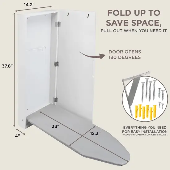 Ivation Foldable Ironing Board Cabinet Wall-Mount W/Full Mirror Doo {3}