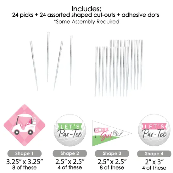 Big Dot of Happiness Golf Girl - Dessert Cupcake Toppers - Pink Birthday Party or Baby Shower Clear Treat Picks - Set of 24 {7}