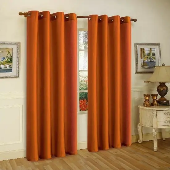 J&V TEXTILES 2 Panels Solid Grommet Faux Silk Window Curtain Drapes Treatment in 84" Length Brick {1}