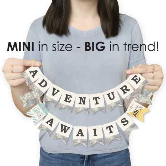 Big Dot of Happiness World Awaits - Travel Themed Party Mini Pennant Banner - Adventure Awaits {4}